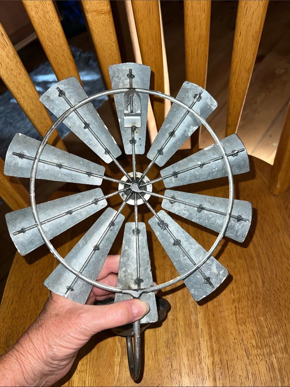 Rustic Metal Windmill Tea Light Holder - Weathered Green Patina Farmhouse